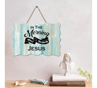 LMMIXEE Panneau en bois rustique avec verset de la Bible « In The Morning When I Rise », « Give Me Jesus » - Décoration murale vintage en bois pour maison, maison, grotte, porte, porche - 15,2 x 25,4