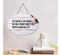 LMMIXEE Panneau en bois rustique Jésus avec inscription « As For Me & My House We Will Serve Sweet Tea North » - 10,2 x 15,2 cm - Décoration murale pour maison, cuisine, salle de bain, salon