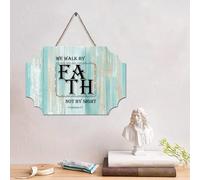 LMMIXEE Panneau en bois « We Walk by Faith Not by Sight » avec verset de la Bible, décoration murale chrétienne en bois rustique pour cuisine, chambre à coucher, salon, foyer - 10,2 x 15,2 cm
