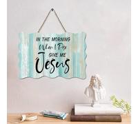 LMMIXEE Plaque en bois avec verset de la Bible de Jésus « In The Morning When I Rise » - Décoration murale rustique - Citation de Jésus pour maison, chambre à coucher, salon, cadeau de mariage - 15,2