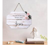 LMMIXEE Plaque en bois avec verset de la Bible « In The Morning When I Rise » - Décoration murale rustique - Citation chrétienne pour salon, chambre à coucher, nouvelle maison - 15,2 x 25,4 cm