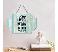 LMMIXEE Plaque en bois avec verset de la Bible rustique « The LORD Lives! Praise Be to My Rock ! » Décoration murale rétro en bois pour maison, bars, clubs, cafés, fêtes 10,2 x 15,2 cm
