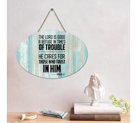 LMMIXEE Verse de la Bible rustique en bois avec inscription « The LORD Is Good », un refuge in Times of Trouble. Décoration murale en bois pour maison, maison, grotte, porte, jardin, bars, cafés, 15,2