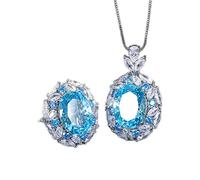 LMMSHA 18 mm Emerald Sapphire Pendant Collier Rings for Women Wedding Jewelry Ensembles Accessoires