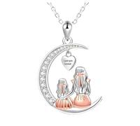 LMMSHA Accessoires Filles Moi Mom Moon Pendant Love You Forever Heart Colliers, Mère Pilée pour 2, Collier de Fille Maman, Inoxydable