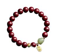 LMMSHA Bracelet Feng Shui, Bracelet Cinnabar Bracelet Bracelet Bracelet Gold Lucky Charm pour Les Femmes Jade Amulet Good Fortune Prosperity Chakra Crystal Quartz Bracelet (10 mm)