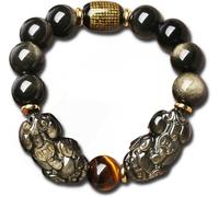 LMMSHA Bracelet Feng Shui, Feng Shui Black Obsidian Bracelet, Bracelet de Richesse Tiger Eye Stone Reiki Crystal Bracelet Chakra Bracelet Amulet Bracelet réglable Chanceux, Style B, 16 mm