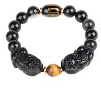 LMMSHA Bracelet Feng Shui, Feng Shui Black Obsidian Bracelet, Bracelet de Richesse Tiger Eye Stone Reiki Crystal Bracelet Chakra Bracelet Amulet Bracelet réglable Chanceux, Style B, 16 mm