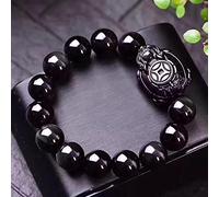 LMMSHA Bracelet Feng Shui, Feng Shui Black Obsidian Dragon Wealth Bracelet Authentic Jewelry Chakra Crystal Amulet Lucky Wealth Ward Off Bracelet Gifts for Women Men (12 mm)