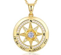 LMMSHA Collier à Boussole Or 18 carats Femmes, la Anniversaire, Cadeaux Bijoux en Pierre Naissance pour Femme sa Petite Amie Maman d'anniversaire de Noël Valentines Fête des mères, Je Serais Perdu