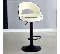 LMMSHA Tabouret de Bar pivotant réglable en Cuir PU avec Dossier, Chaise d'îlot de Salle à Manger en métal argenté Noir pour la Maison (Blanc, 62-82 cm, Pieds Noirs)