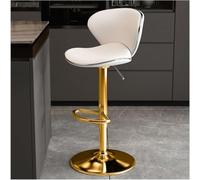 LMMSHA Tabourets de Bar réglables en Hauteur, pivotants, en Cuir PU, rembourrés avec Dossier Repose-Pieds Solides (Blancs, Pieds dorés de 63 à 83 cm)