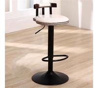 LMMSHA Tabourets de Bar Vintage avec capitonnage à Boutons Profonds, Tabouret pivotant à Hauteur de comptoir, Dossier en Bois, siège en Cuir ciré à l'huile, îlot de Cuisine (Blanc)