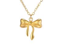 LMMSHA Unisexe Stainles Stell Sweet Bowknot Pendant Collier Femmes Her Sien Chaîne Couleur en Acier Inoxydable Chatif Trendy Bijoux Jijoux Accessoires DE Mode CORTIF