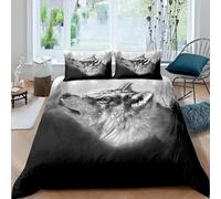 LMMSMGS Housse de Couette 140x200 Loup Gris Parure de Lit 140x200 Enfant 1 Personnes avec Fermeture Éclair Doux Respirant Microfibre Housse de Couette et 1 Taie d'oreiller 65x65 cm