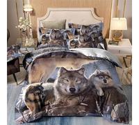 LMMSMGS Housse de Couette 220x240 Loup Gris Parure de Lit 220x240 Adulte 2 Personnes avec Fermeture Éclair Doux Respirant Microfibre Housse de Couette et 2 Taie d'oreiller 65x65 cm