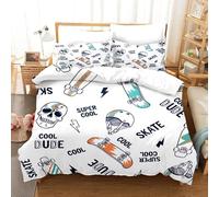 LMMSMGS Housse de Couette 220x240 Skateboard Parure de Lit 220x240 Adulte 2 Personnes avec Fermeture Éclair Doux Respirant Microfibre Housse de Couette et 2 Taie d'oreiller 65x65 cm