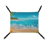 LMNGH Hamac suspendu pour chat - Respirant - Coussin de repos réglable - Bleu tropical - Plage - Imprimé plage