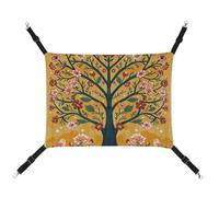 LMNGH Hamac suspendu pour chat - Respirant - Coussin de repos réglable - Jaune et orange - Arbre de vie imprimé - Hamac pour animal domestique