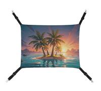 LMNGH Hamac suspendu pour chat - Respirant - Coussin de repos - Réglable - Lever du soleil - Motif tropical - Palmier - Île imprimée - Hamac pour animal domestique
