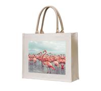 LMNUDS Flock Of Pink Flamingos On The Beach Sac de Transport en Toile Sac Cadeau Personnalisé Sac à Main pour Femme Yoga Travail