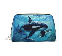 LMNUDS Killer Whales Swim Along Trousse de toilette prête à voyager, organisateur de maquillage compact pour femme, doré, Taille unique