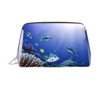 LMNUDS Shark Swimming Under The Sea Trousse de toilette compacte pour femme, doré, Taille unique