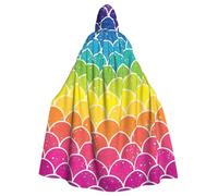 LMNvbz Cape à capuche unisexe à motif d'écailles de poisson arc-en-ciel pour Halloween, cosplay, costume de fête, robe de sorcière vampire pour adulte