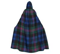 LMNvbz Cape à capuche unisexe à motif tartan écossais bleu et vert pour Halloween, cosplay, robe de sorcière pour adulte