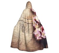 LMNvbz Cape à capuche unisexe avec motif de fleurs printanières sur une table en bois pour Halloween, cosplay, fête, vampire et sorcière pour adulte