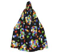 LMNvbz Cape à capuche unisexe pour la sensibilisation à l'autisme, pièces de puzzle, cœur pour Halloween, cosplay, fête, costume de vampire et sorcière pour adulte