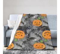 LMNvbz Couverture en micro polaire ultra douce pour Halloween, chauve-souris, araignée, citrouille, chaude, légère, pour lit, canapé, et voyage