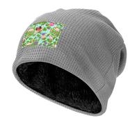 Lmnvbz Flamingo Love Flowers Print Winter Warm Pullover Hat Waffle Knit Cap, Soft Fleece Lined Slouchy Cuffed Beanie, Classic Thick Skull Hats for Men and Women, gris clair, Taille unique