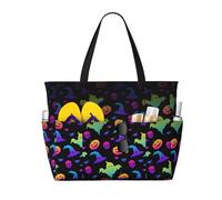 LMNvbz Grand sac de plage fourre-tout avec fermeture éclair et poche humide, imperméable, pliable, chapeau de sorcière, arc-en-ciel, Halloween, chapeau de sorcière, araignées, pour piscine, croisière