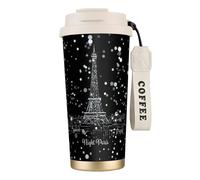 LMNvbz Night Paris Tour Eiffel Tasse à café isotherme en acier inoxydable 316 avec couvercle sous vide pour garder au chaud et au froid