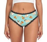 LMNvbz Pizza Party. Culotte en dentelle imprimée pour femme, douce, respirante, couverture complète, extensible, pour un port confortable au quotidien, Noir , L