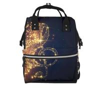 LMNvbz Sac à dos en toile avec note de musique dorée et étoile brillante tombée, grande capacité
