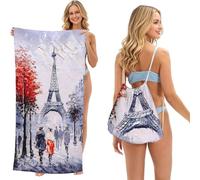 LMNvbz Sac de serviette de plage pliable 2 en 1 avec motif d'arbre de Paris et Tour Eiffel - Séchage rapide - Tapis en microfibre pour camping, voyage, vacances, croisière et pique-nique