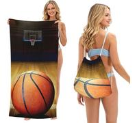 LMNvbz Sac de serviette de plage pliable 2 en 1 imprimé basketball arena sac à dos en microfibre pour camping, voyage, vacances, croisière et pique-nique