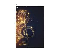 LMNvbz Serviette de golf en microfibre avec note de musique dorée avec imprimé étoile brillante tombée, avec mousqueton, motif gaufré, absorbant et portable, pour homme et femme