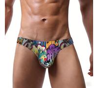 LMNvbz Slip de bikini taille basse pour homme imprimé graffiti hip-hop, Noir , XXL