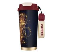 LMNvbz Tasse à café isotherme en acier inoxydable 316 avec note de musique dorée et étoile brillante - Couvercle sous vide - Garde au chaud et au froid