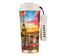 LMNvbz Tasse à café isotherme en acier inoxydable 316 Tour Eiffel Paris avec couvercle sous vide pour garder au chaud et au froid