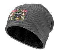 Lmnvbz Thug Life Bonnet d'hiver chaud en tricot gaufré, doublure en polaire douce, bonnet ample à revers souple, classique et épais pour homme et femme, gris, Taille unique