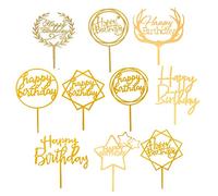 LMOGWL 10 PCS décoration de gâteau joyeux anniversaire, décoration de gâteau acrylique pour les garçons et les filles enfants bébés parents divers articles de décoration de gâteau d'anniversaire (or)