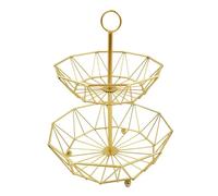 lmoikesz Paniers à légumes à double compartiment pour la cuisine, corbeille fruits antirouille, panier de comptoir pour l'organisation de la maison, panier rangement rond en métal 2 niveaux pour