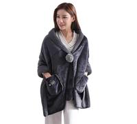 lmoikesz Veste de lit en polaire douce à boutons avec poches pour rester au chaud et à l'aise toute la nuit Couverture poncho en polyester pour femmes, gris, Taille unique