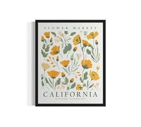Lmovutcom Affiche artistique du marché aux fleurs de Californie, décoration murale inspirée de l'État, illustration florale botanique, pour chambre, cuisine, salle de bain ou salon (Sans cadre)