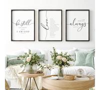 Lmovutcom Be Still and Know that I am God Sign Love is Patient Love is Kind, Lot de 3 décorations murales sans cadre, pour décoration d'intérieur, chambre à coucher, verset de la Bible, art religieux
