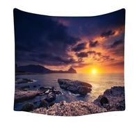 Lmovutcom Coucher de soleil orange sur la mer avec des nuages sombres, grande tapisserie murale, décoration murale, tissu suspendu de décoration d'art, tapisserie en tissu